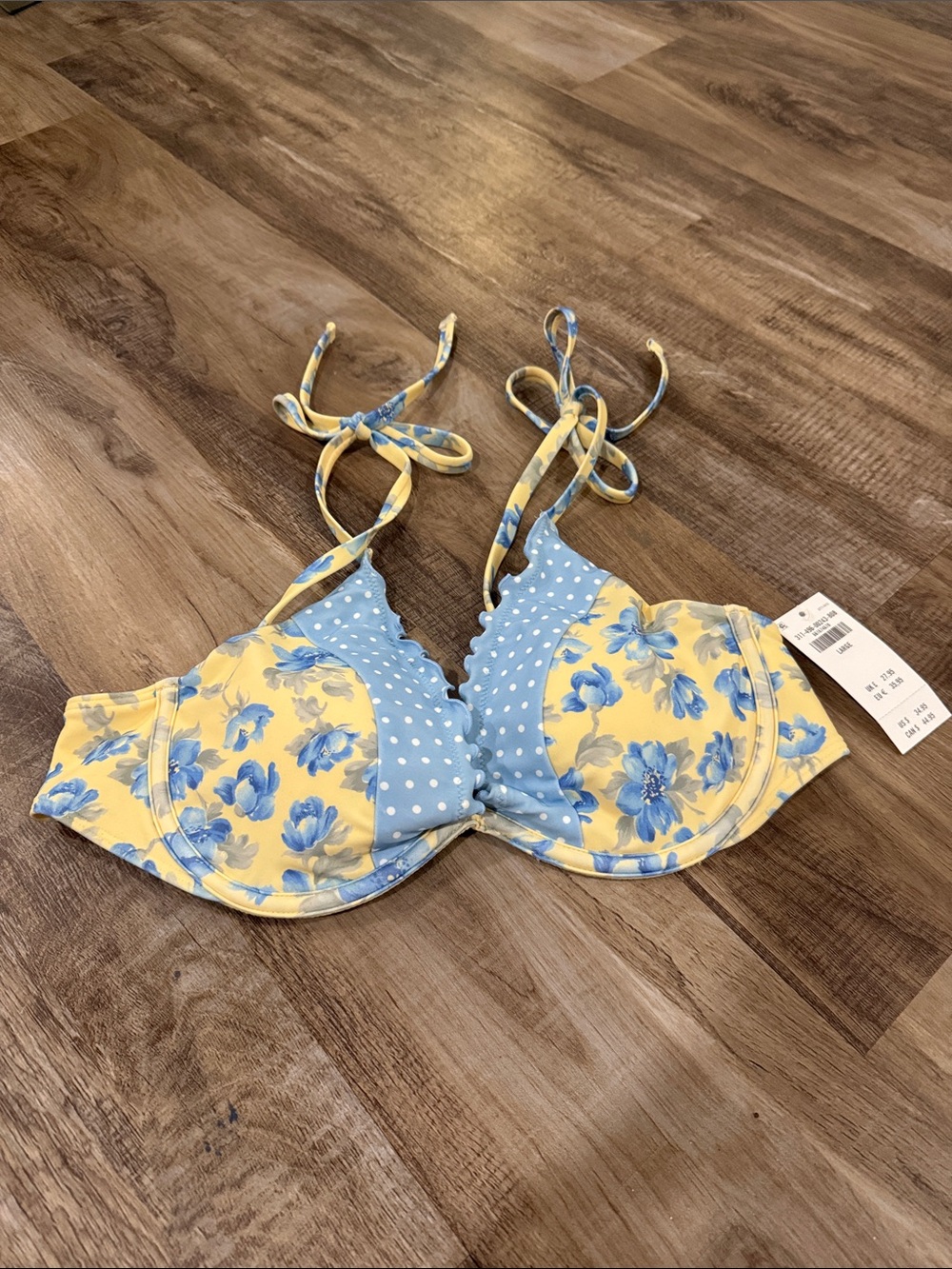 Hollister Yellow and Blue Floral Bikini Top